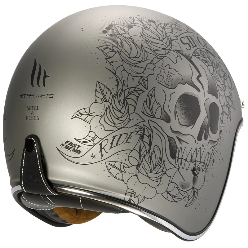 MT Helmets Casque Jet Vintage MT Casques Le Mans SV 2 Skull & Roses A2 Gris Mat 5 MT Helmets Casque Jet Vintage MT Casques Le Mans SV 2 Skull & Roses A2 Gris Mat – Image 3