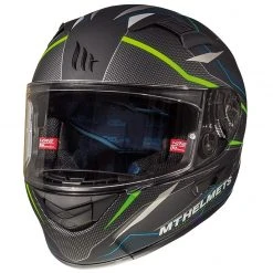 MT Helmets Casque Moto Intégral MT Casques KRE SV Double Visor Fibre Intrepid C1 Noir Vert Fluo Mat