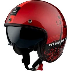 MT Helmets Casque Moto Jet Custom MT Casques Le Mans 2 SV CAFE 'RACER B5 Rouge Mat