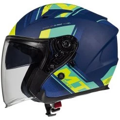 MT Helmets Casque Moto Jet Double Visor MT Casques AVENUE SV SIDEWAY J3 Bleu Mat Jaune